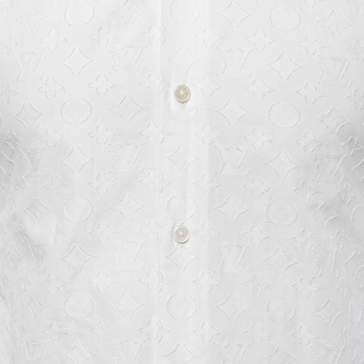 Pre Owned Louis Vuitton White logo Monogram Cotton Button Front Shirt M