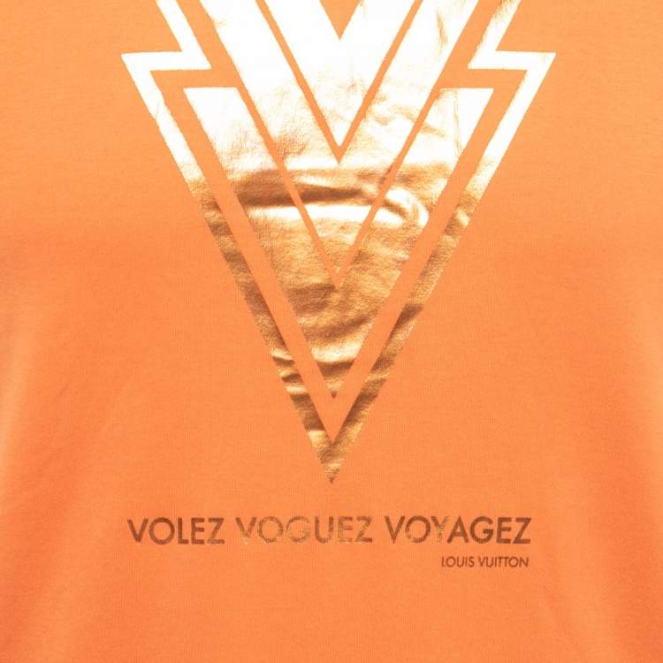 Pre Owned Louis Vuitton Orange Logo Printed Cotton Knit T-Shirt S