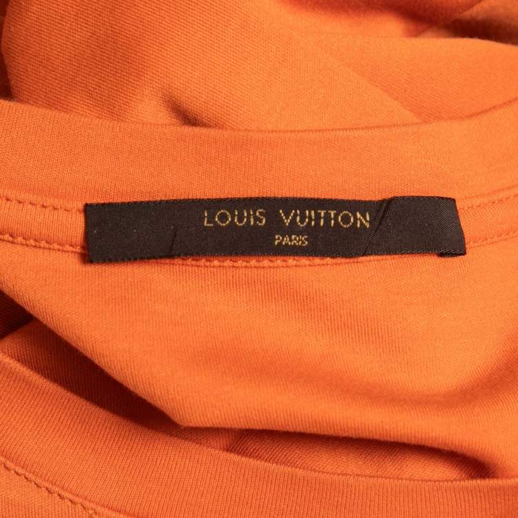 Pre Owned Louis Vuitton Orange Logo Printed Cotton Knit T-Shirt S