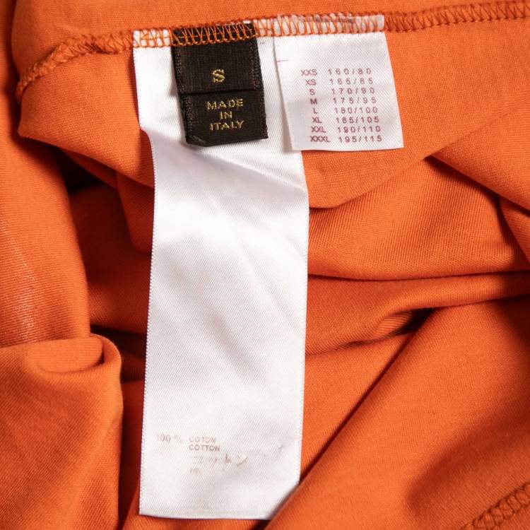 Pre Owned Louis Vuitton Orange Logo Printed Cotton Knit T-Shirt S