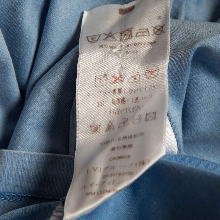Pre Owned Louis Vuitton Blue Logo Printed Cotton Knit t-Shirt S