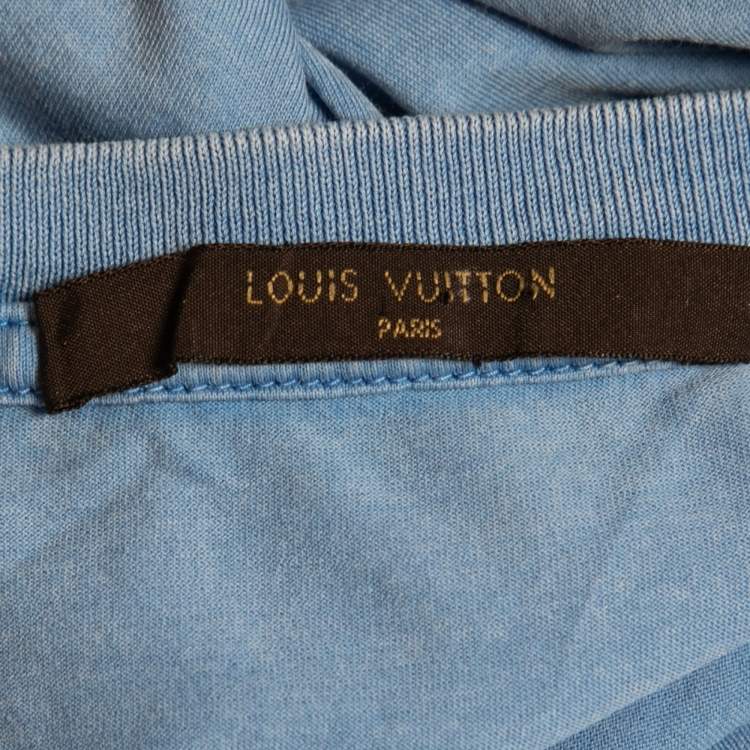 Pre Owned Louis Vuitton Blue Logo Printed Cotton Knit t-Shirt S