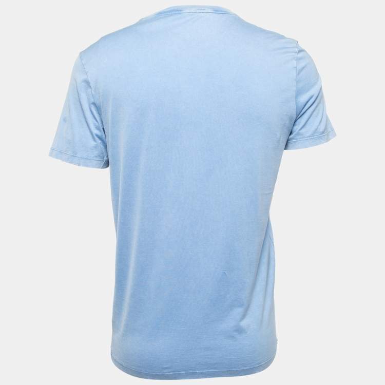 Pre Owned Louis Vuitton Blue Logo Printed Cotton Knit t-Shirt S