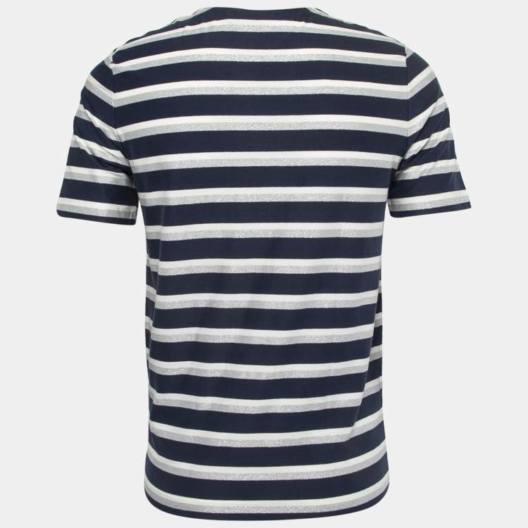 Louis Vuitton Navy Blue & Grey Striped Cotton Polo T-Shirt S Louis Vuitton