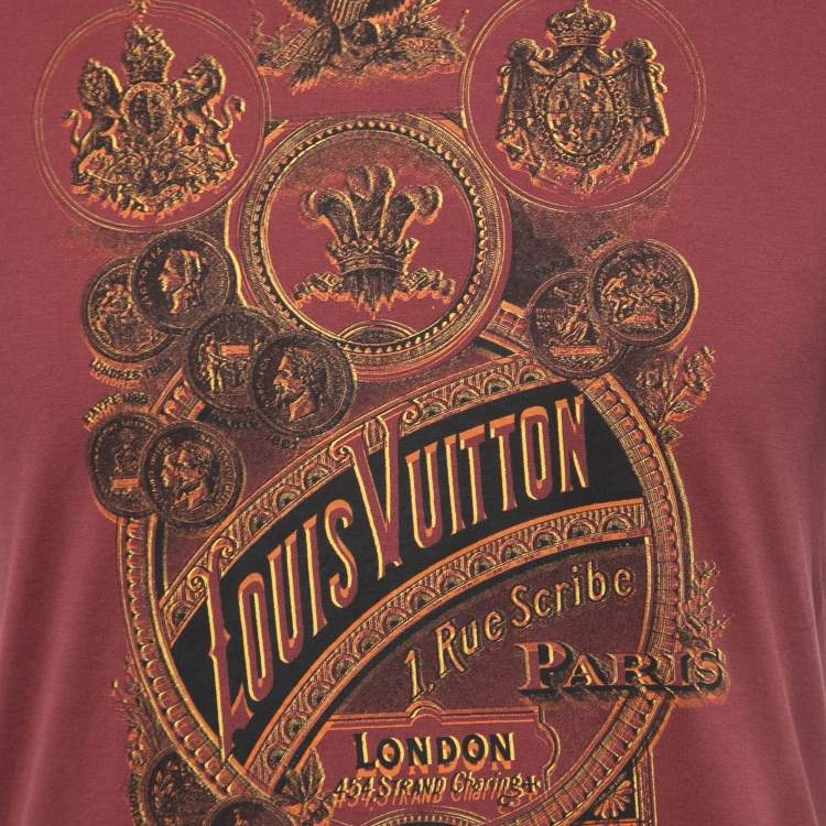 Pre Owned Louis Vuitton Brown Logo Print Cotton Crew Neck Half Sleeve T-Shirt S