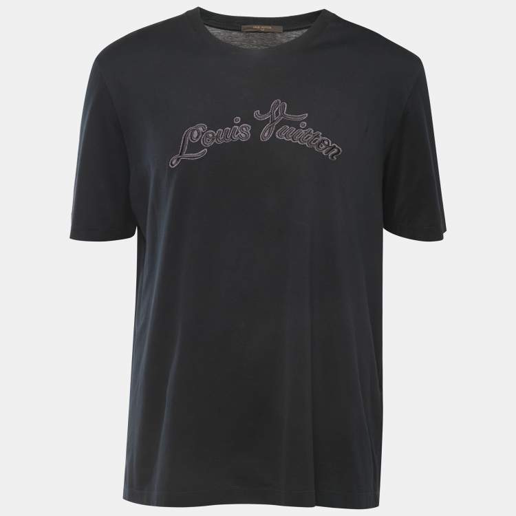 Pre Owned Louis Vuitton Black  Cotton Logo Patch Detailed Crew Neck Half Sleeve T-Shirt 4L