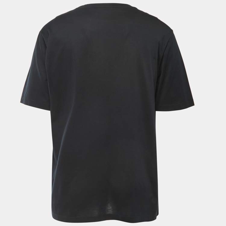 Pre Owned Louis Vuitton Black  Cotton Logo Patch Detailed Crew Neck Half Sleeve T-Shirt 4L