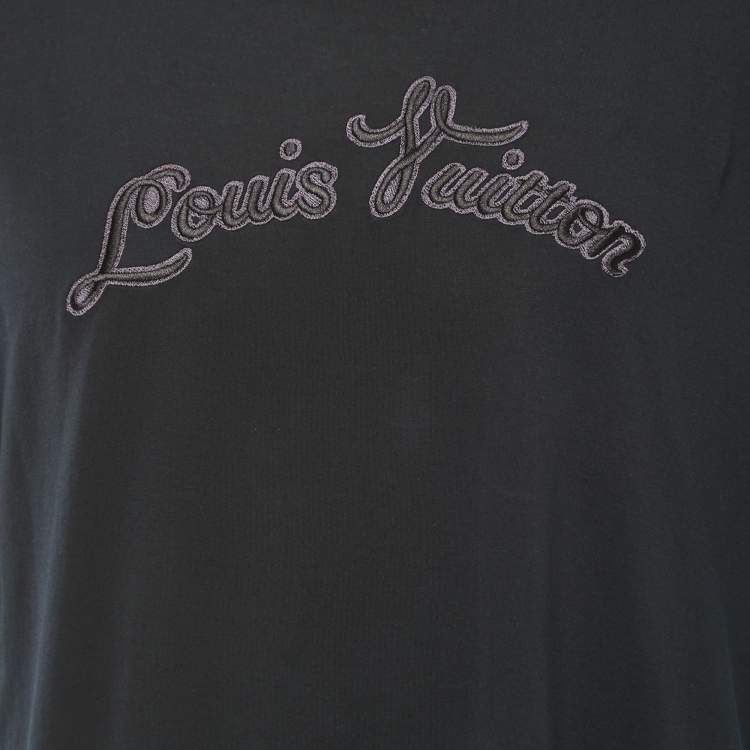 Pre Owned Louis Vuitton Black  Cotton Logo Patch Detailed Crew Neck Half Sleeve T-Shirt 4L