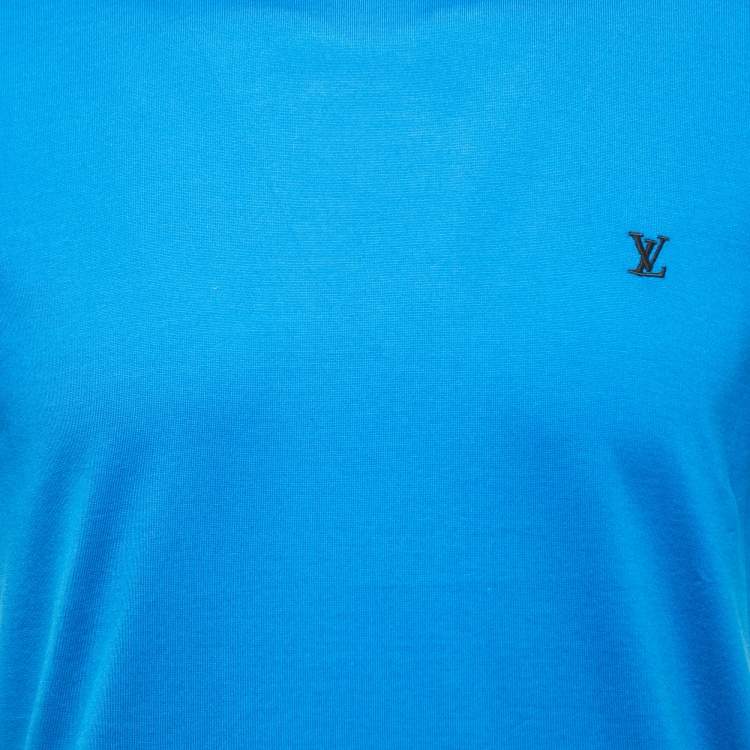 مملوكة مسبقًا Louis Vuitton Blue Logo Embroidered Cotton Crew Neck Half Sleeve T-Shirt S