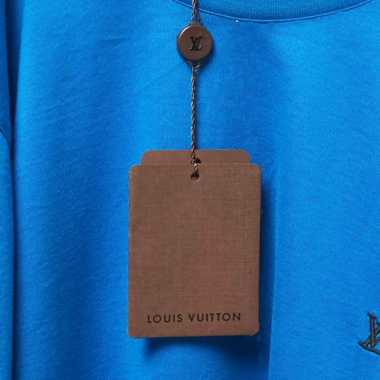 مملوكة مسبقًا Louis Vuitton Blue Logo Embroidered Cotton Crew Neck Half Sleeve T-Shirt S