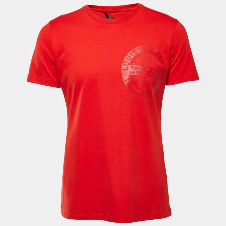 Louis Vuitton Red LV Stamp Print Cotton Crew Neck Half Sleeve T-Shirt XXL