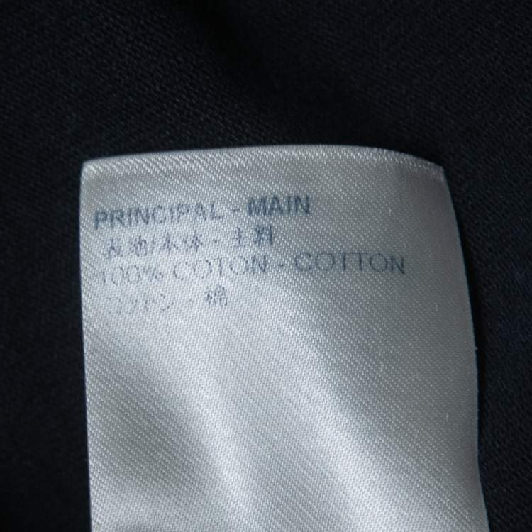 Pre Owned Louis Vuitton Navy Blue Logo Embroidered Cotton Crew Neck Half Sleeve T-Shirt L