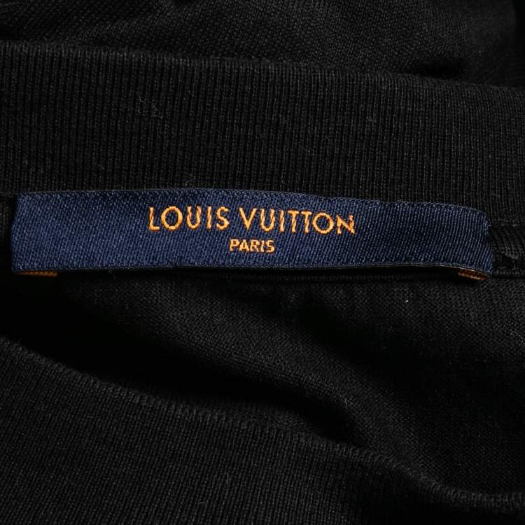 Pre Owned Louis Vuitton Black Logo Print Cotton Crew Neck Half Sleeve T-Shirt M
