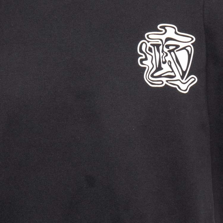 Pre Owned Louis Vuitton Black Logo Print Cotton Crew Neck Half Sleeve T-Shirt M