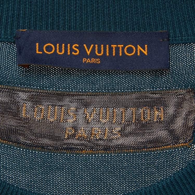 Pre Owned Louis Vuitton Teal Blue Jazz Trumpeter Signature Cotton Crew Neck T-Shirt M