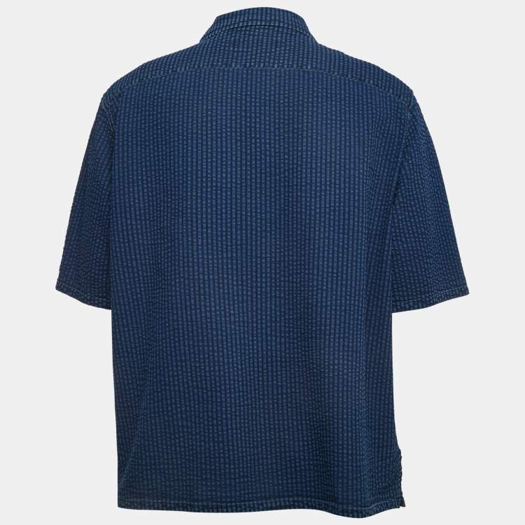 Pre Owned Louis Vuitton Blue Patterned Cotton Logo Patch Button Front Half Sleeve Shirt 4L