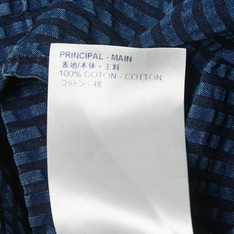 Pre Owned Louis Vuitton Blue Patterned Cotton Logo Patch Button Front Half Sleeve Shirt 4L