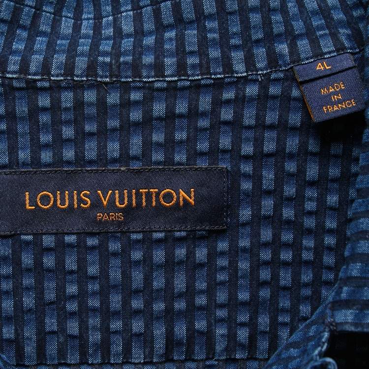 Pre Owned Louis Vuitton Blue Patterned Cotton Logo Patch Button Front Half Sleeve Shirt 4L