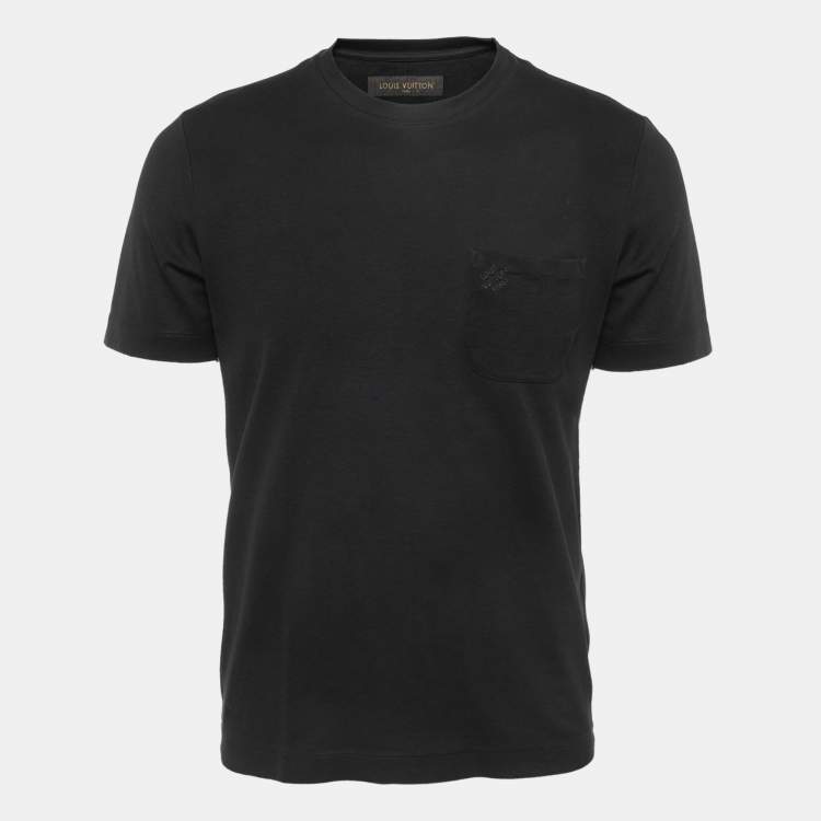 Pre Owned Louis Vuitton Black Logo Embroidered Cotton Crew Neck Half Sleeve T-Shirt S