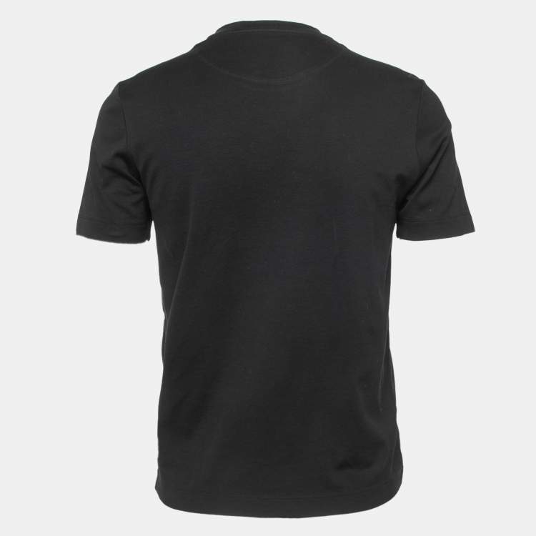 Pre Owned Louis Vuitton Black Logo Embroidered Cotton Crew Neck Half Sleeve T-Shirt S