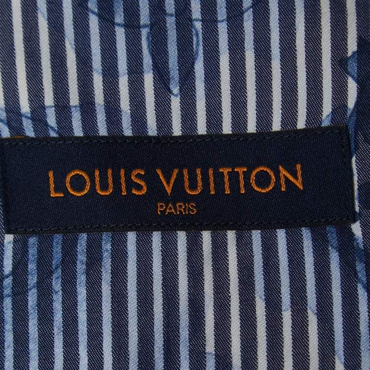 Pre Owned Louis Vuitton Blue Monogram Striped Ink Pattern Cotton Full Sleeve Shirt XXL