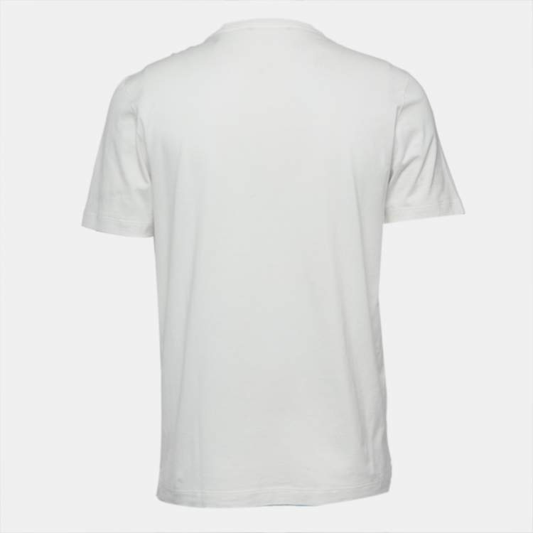 Pre Owned Louis Vuitton White Print Cotton Crew Neck Half Sleeve T-Shirt M