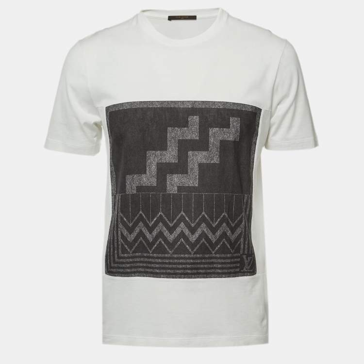Pre Owned Louis Vuitton White Print Cotton Crew Neck Half Sleeve T-Shirt M