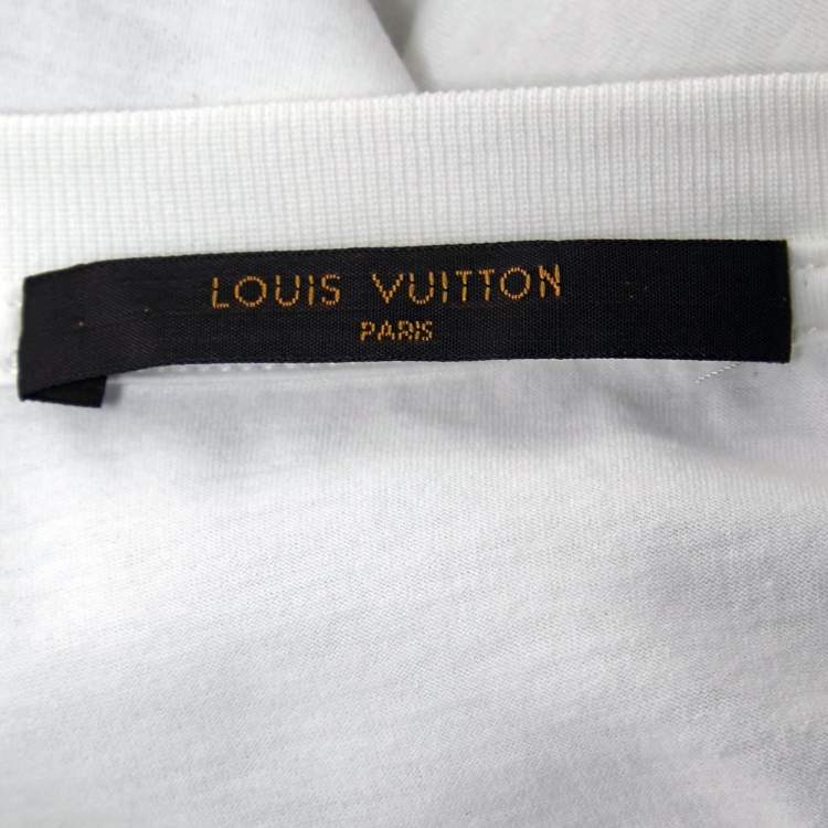 Pre Owned Louis Vuitton White Print Cotton Crew Neck Half Sleeve T-Shirt M