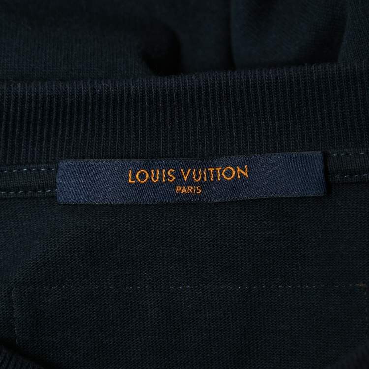 Pre Owned Louis Vuitton Navy Blue Logo Embroidered Cotton Crew Neck Half Sleeve T-Shirt XS
