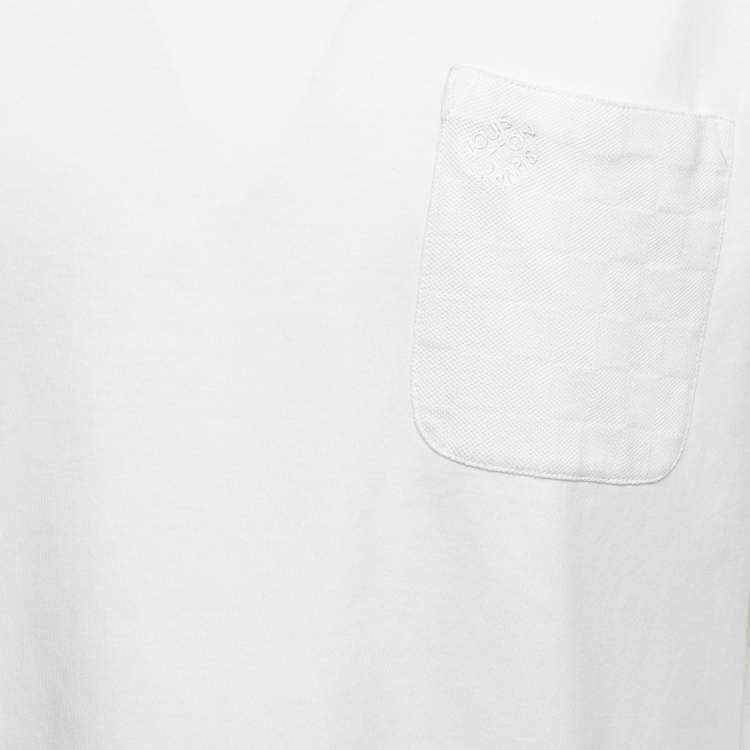 Pre Owned Louis Vuitton White Cotton Logo Embroidered Pocket Detailed Half Sleeve T-Shirt XXL