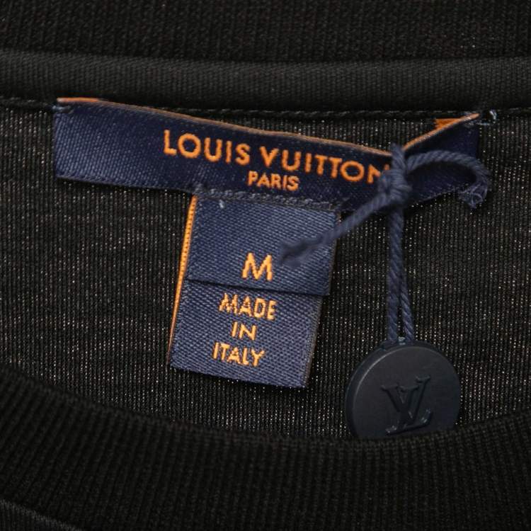 Pre Owned  Louis Vuitton Black Graphic Print Cotton Chain Crew Neck T-Shirt M