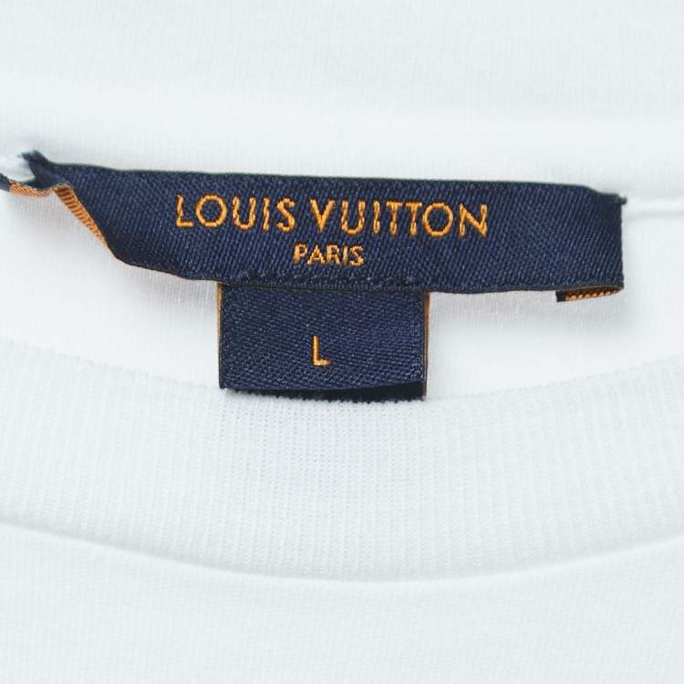 Pre Owned Louis Vuitton White Cotton Patched Pocket Detail T-Shirt L