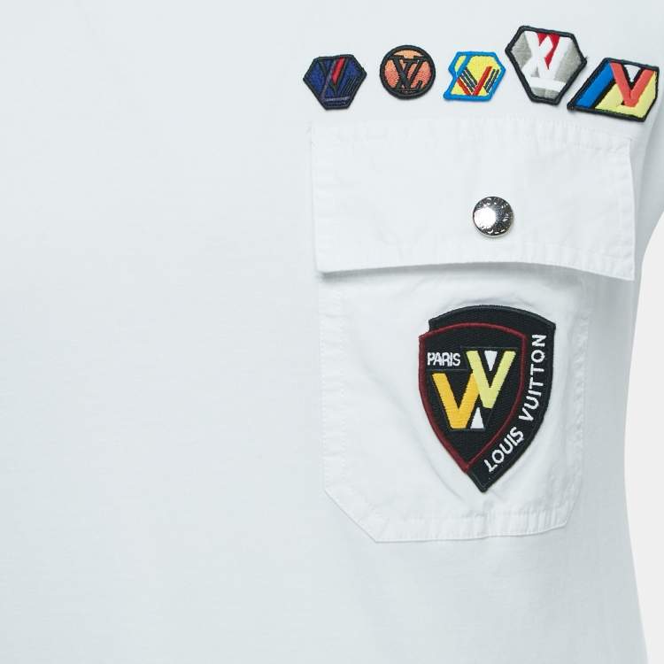 Pre Owned Louis Vuitton White Cotton Patched Pocket Detail T-Shirt L
