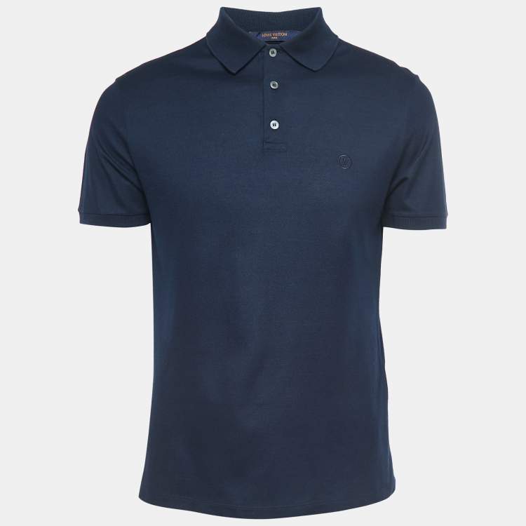 Pre Owned Louis Vuitton Navy Blue Cotton Pique Polo T-Shirt M