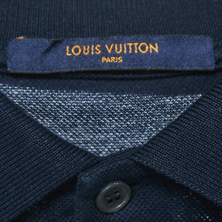 Pre Owned Louis Vuitton Navy Blue Cotton Pique Polo T-Shirt M