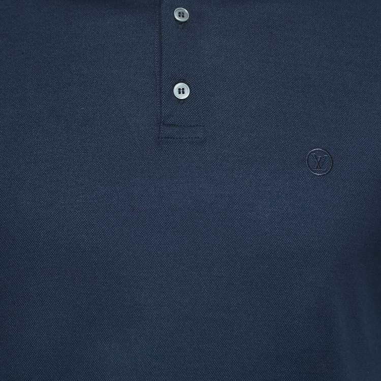Pre Owned Louis Vuitton Navy Blue Cotton Pique Polo T-Shirt M