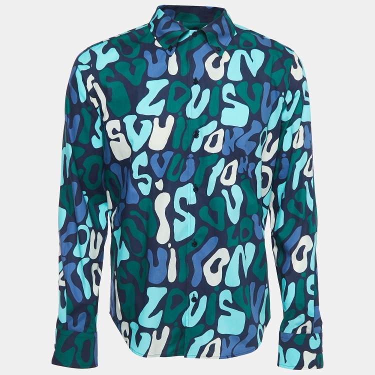 Pre Owned Louis Vuitton Blue/Multicolor Printed Cotton Button Down Shirt M