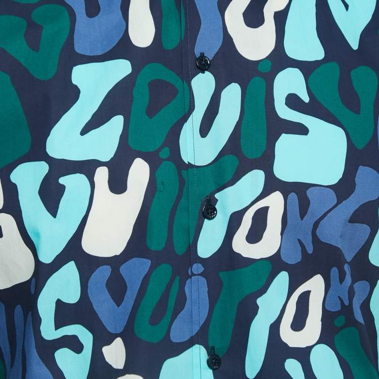 Pre Owned Louis Vuitton Blue/Multicolor Printed Cotton Button Down Shirt M