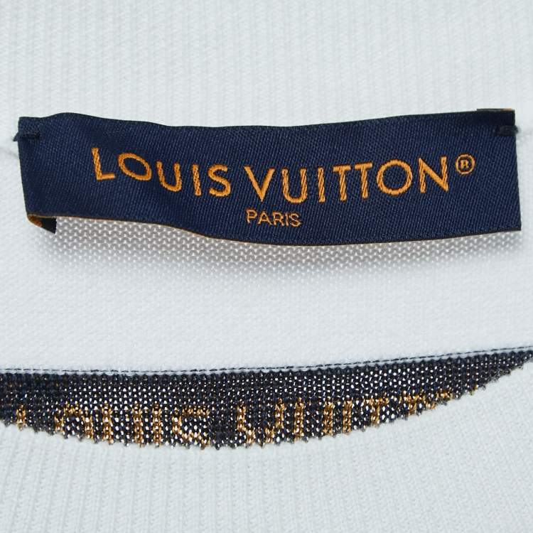 Pre Owned Louis Vuitton White Cotton Knit Printed Crewneck T-Shirt M