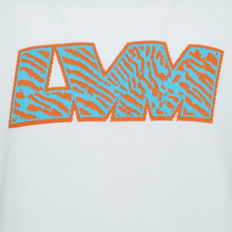 Pre Owned Louis Vuitton White Cotton Knit Printed Crewneck T-Shirt M