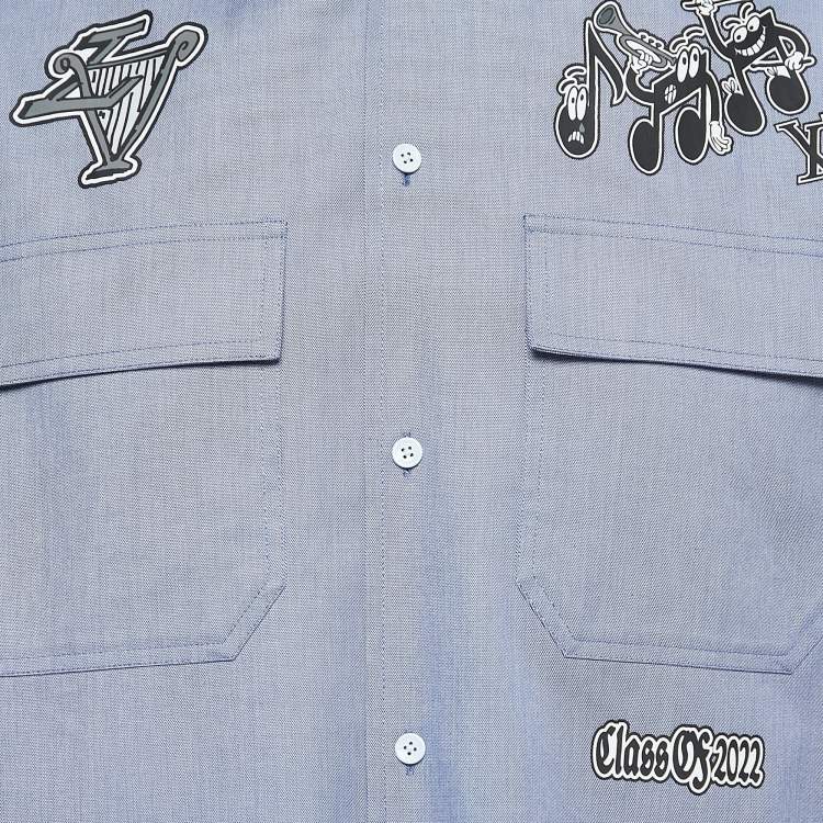 Pre Owned Louis Vuitton Blue Cotton Music Patched Button Front Shirt M