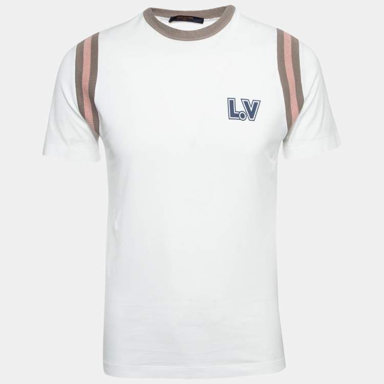 Pre Owned Louis Vuitton White Varsity Print Cotton Aloha T-Shirt S