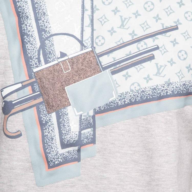 Pre Owned Louis Vuitton Grey Graphic Cotton Blend Crew Neck Sweater S