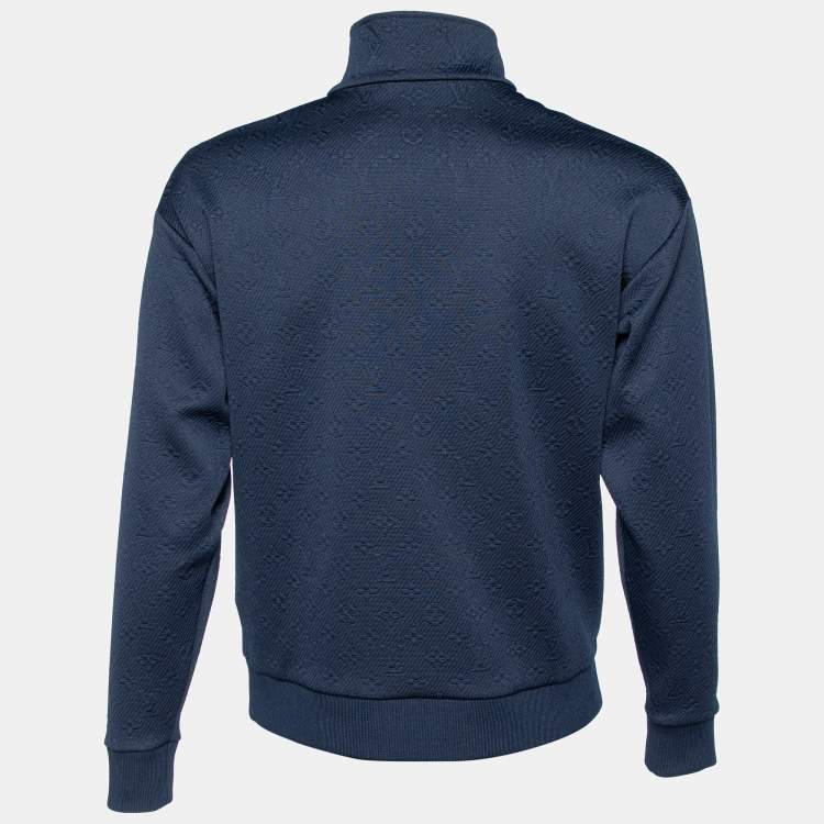 Pre Owned Louis Vuitton Navy Blue Monogram Jacquard  Zip Front Jacket S
