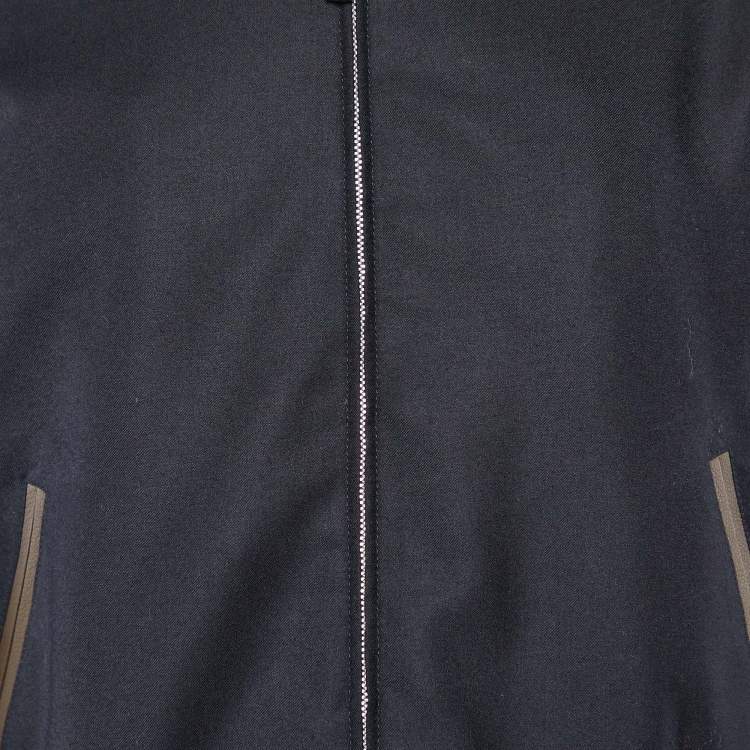 Pre Owned Louis Vuitton Navy Blue Wool  & Contrast Leather Sleeve Detail Bomber Jacket S