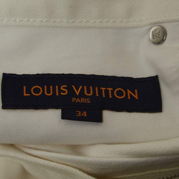Pre Owned Louis Vuitton White Denim Regular Fit Jeans L/Waist 35.5"