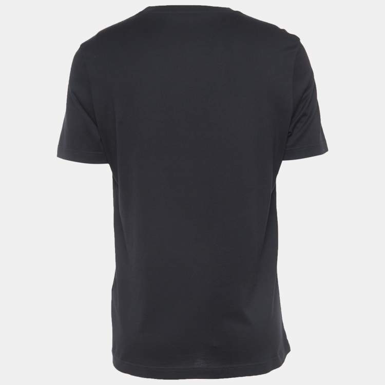 Pre Owned Louis Vuitton Black Logo Embroidered Cotton Half Sleeve T-Shirt L