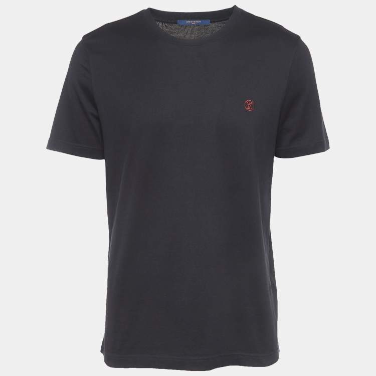 Pre Owned Louis Vuitton Black Logo Embroidered Cotton Half Sleeve T-Shirt L
