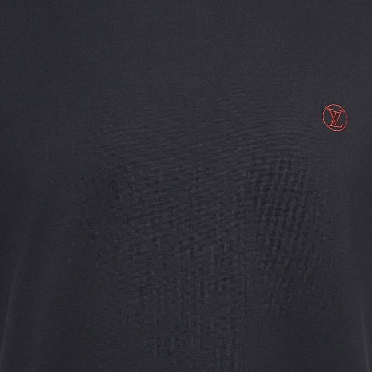 Pre Owned Louis Vuitton Black Logo Embroidered Cotton Half Sleeve T-Shirt L