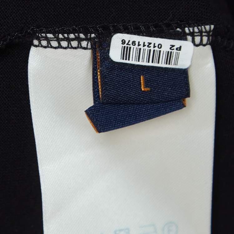 Pre Owned Louis Vuitton Black Logo Embroidered Cotton Half Sleeve T-Shirt L